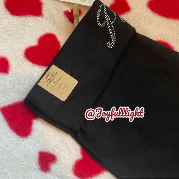 NEW PINK flare BLACK foldover leggings BLING LOGO - Picture 4 of 8